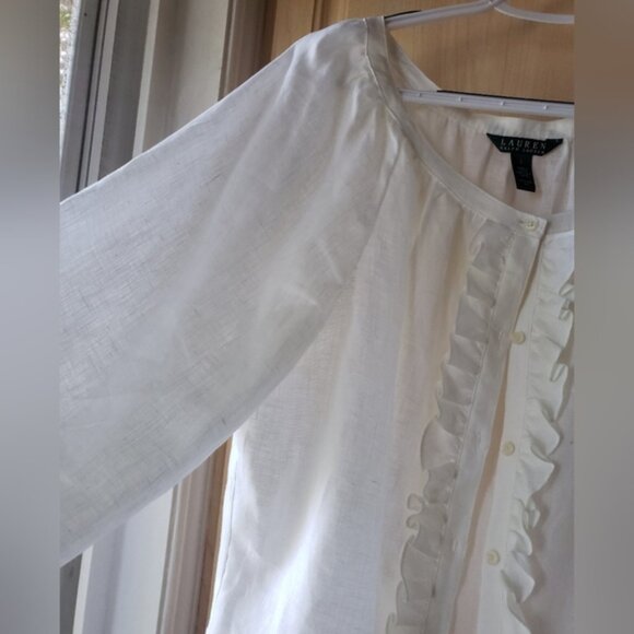 Lauren Ralph Lauren 100 Linen White Blouse button up - Picture 5 of 10